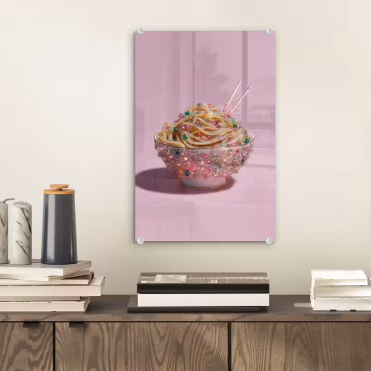Glas schilderij - Noodles - Edelstenen - Stokjes - Roze — 2