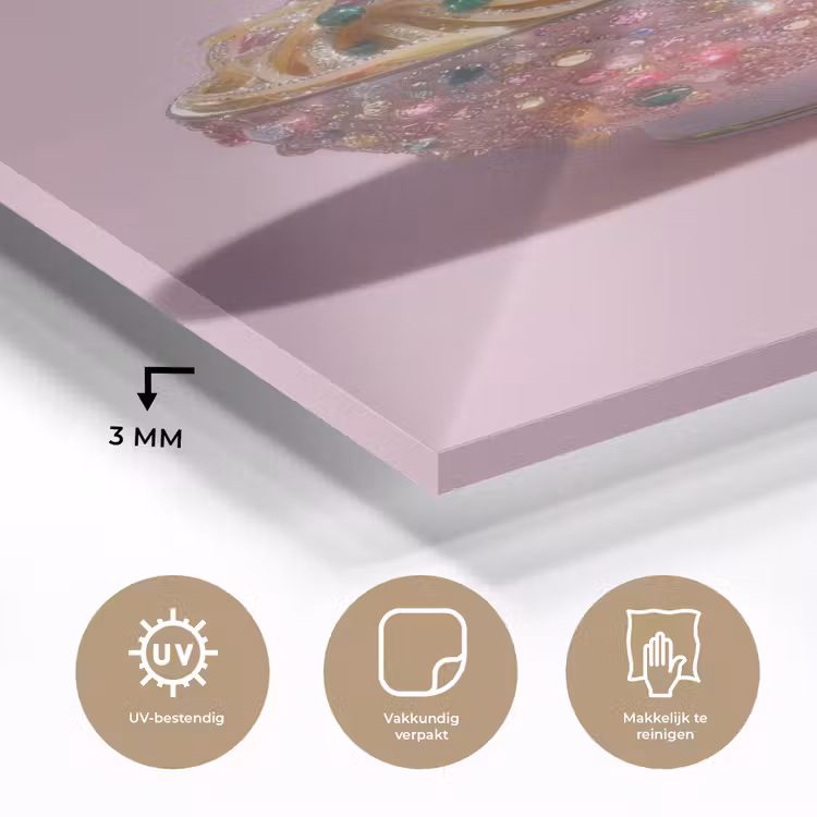 Glas schilderij - Noodles - Edelstenen - Stokjes - Roze — 3