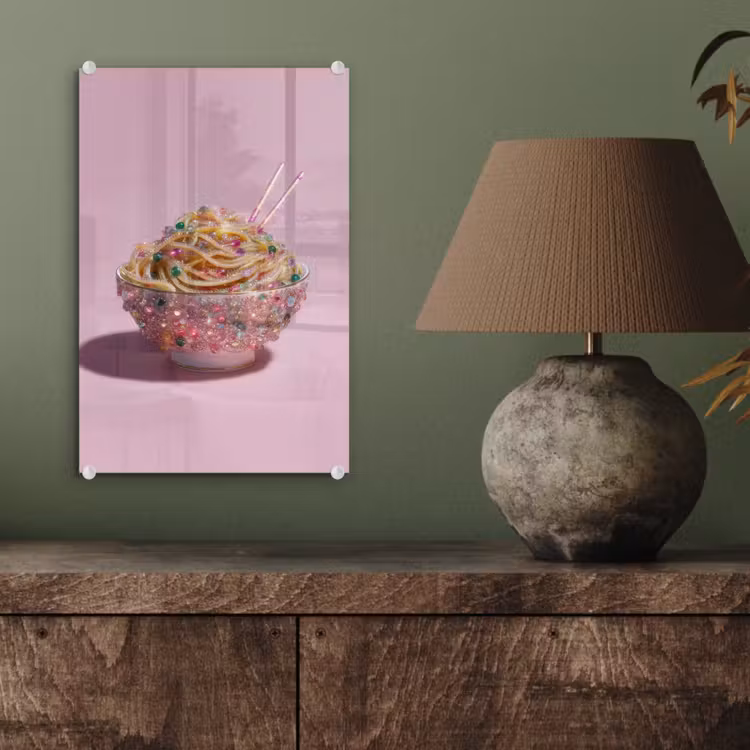 Glas schilderij - Noodles - Edelstenen - Stokjes - Roze — 4
