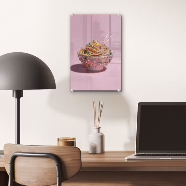 Glas schilderij - Noodles - Edelstenen - Stokjes - Roze — 7