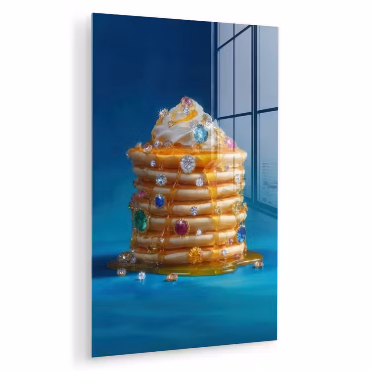 Glas schilderij - Pannenkoeken - Steentjes - Glitter - Slagroom — 1