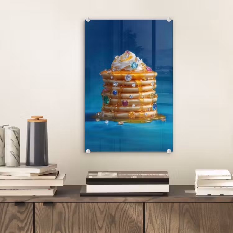 Glas schilderij - Pannenkoeken - Steentjes - Glitter - Slagroom — 2
