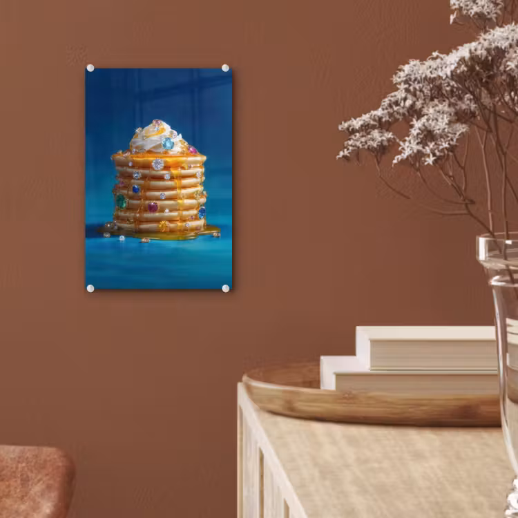 Glas schilderij - Pannenkoeken - Steentjes - Glitter - Slagroom — 6