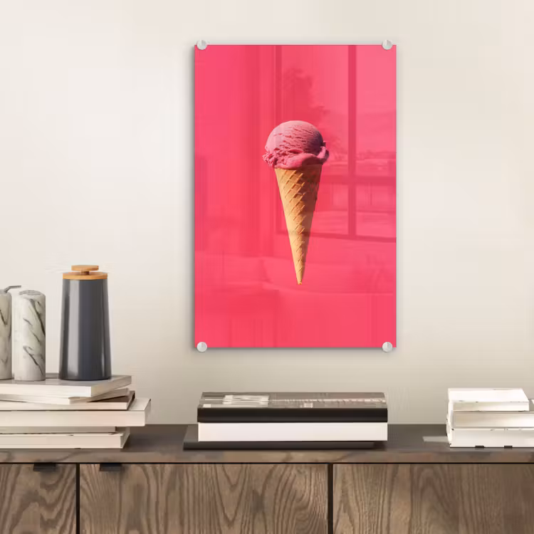 Glas schilderij - Schepijs - Roze - Hoorntje — 2