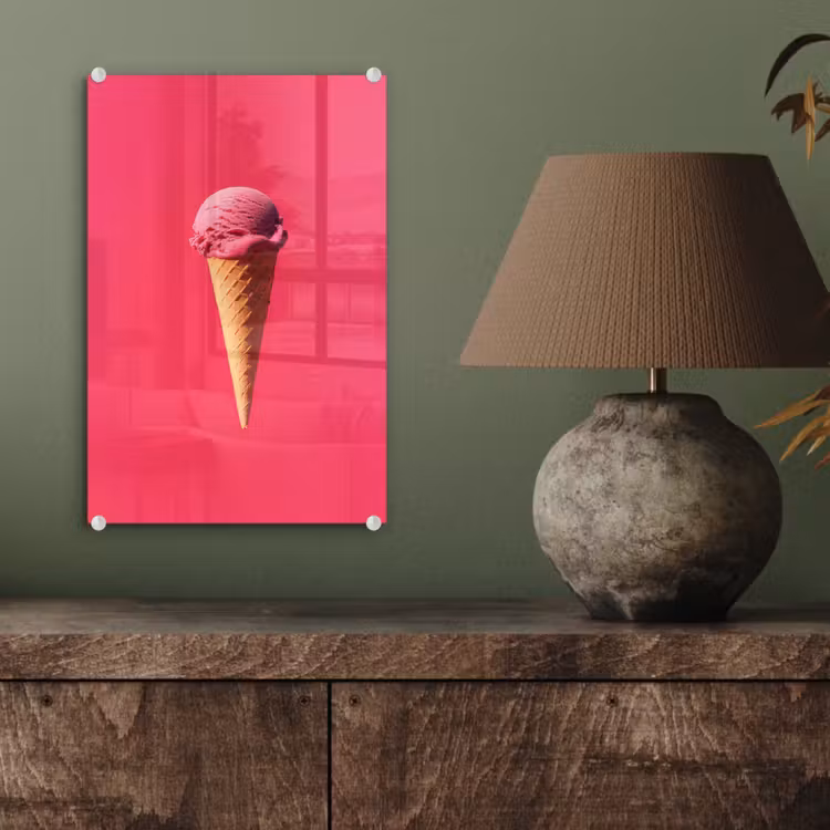 Glas schilderij - Schepijs - Roze - Hoorntje — 4