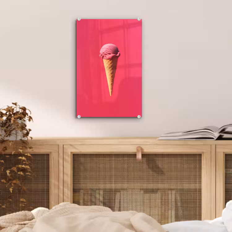 Glas schilderij - Schepijs - Roze - Hoorntje — 5