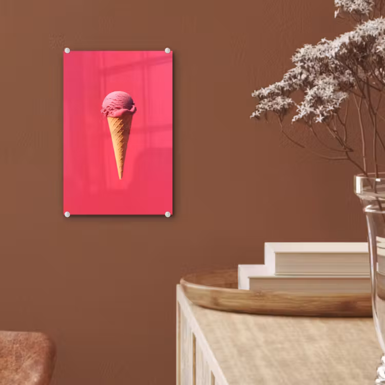 Glas schilderij - Schepijs - Roze - Hoorntje — 6