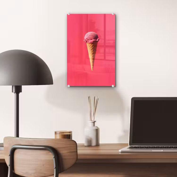 Glas schilderij - Schepijs - Roze - Hoorntje — 7