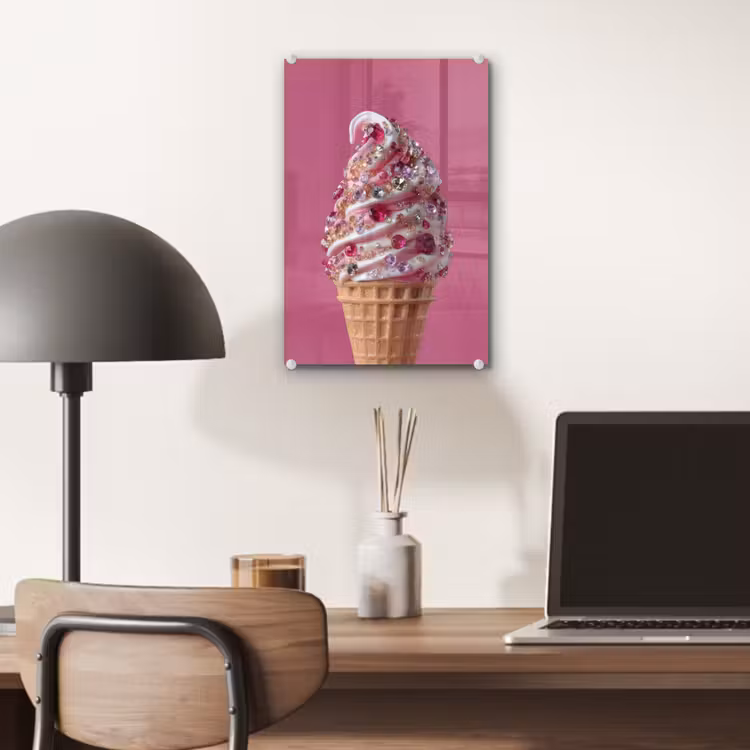 Glas schilderij - Softijs - Edelstenen - Roze - Hoorntje — 7