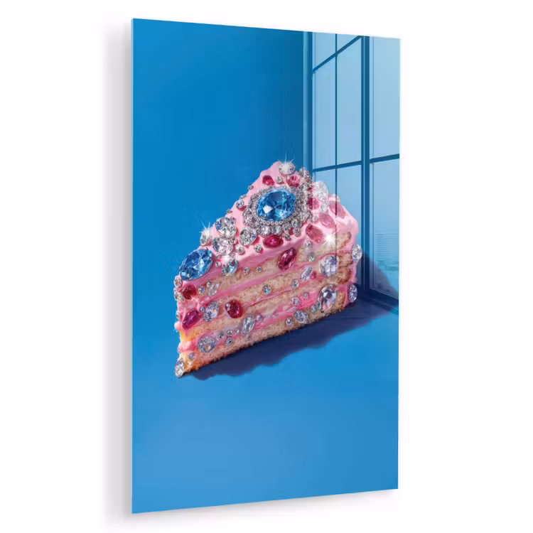 Glas schilderij - Taart - Edelstenen - Glitters - Roze — 1