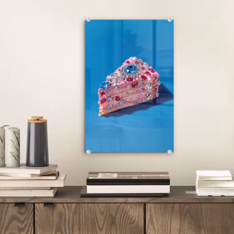 Glas schilderij - Taart - Edelstenen - Glitters - Roze — 2