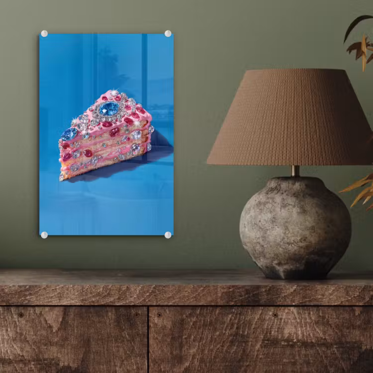 Glas schilderij - Taart - Edelstenen - Glitters - Roze — 4