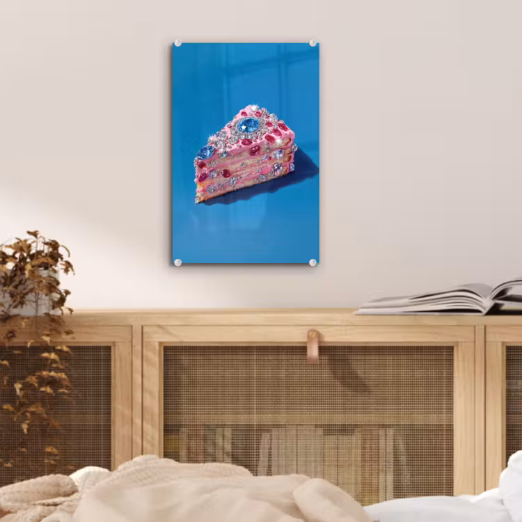 Glas schilderij - Taart - Edelstenen - Glitters - Roze — 5
