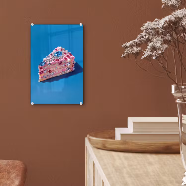 Glas schilderij - Taart - Edelstenen - Glitters - Roze — 6