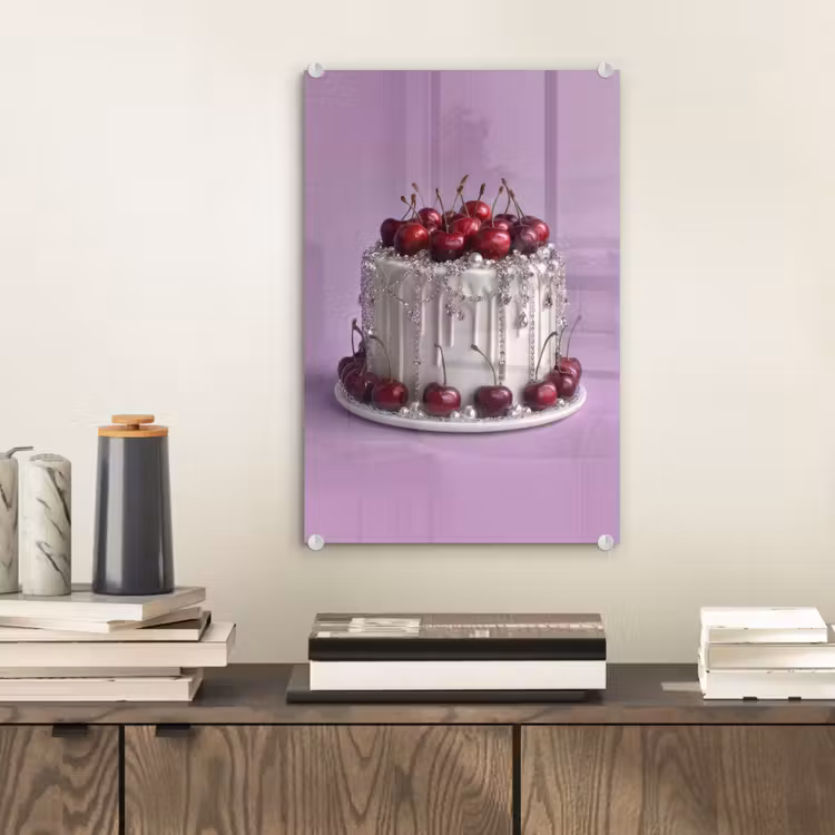 Glas schilderij - Taart - Kersen - Juwelen - Rood — 2