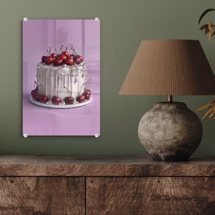 Glas schilderij - Taart - Kersen - Juwelen - Rood — 4