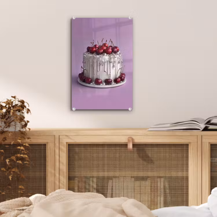 Glas schilderij - Taart - Kersen - Juwelen - Rood — 5