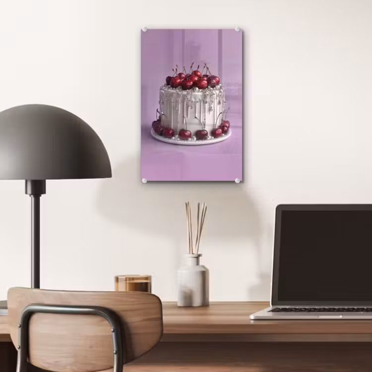 Glas schilderij - Taart - Kersen - Juwelen - Rood — 7