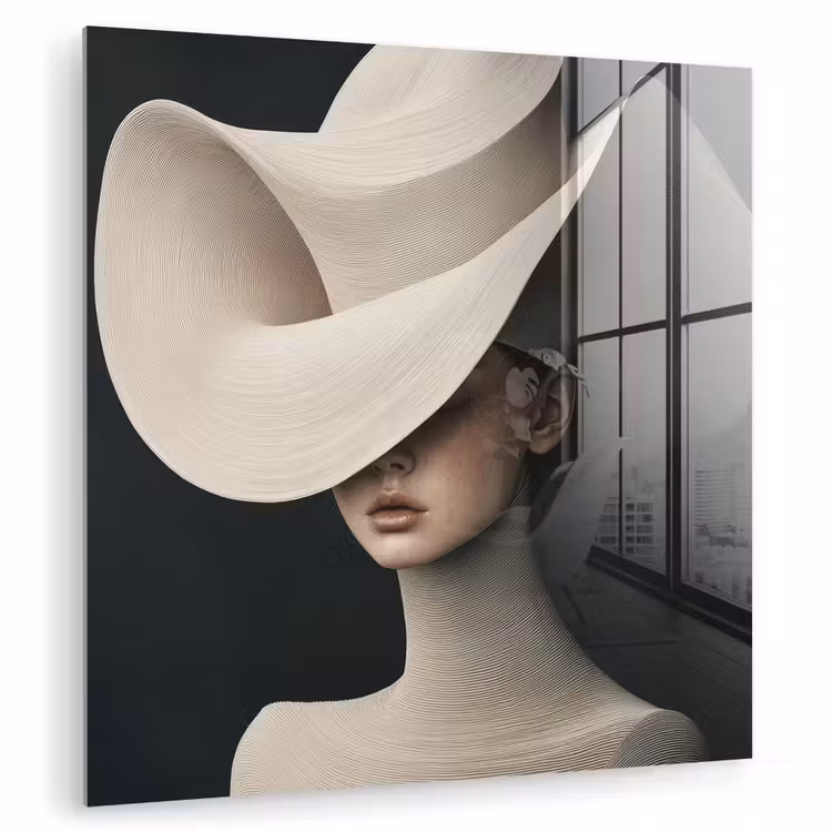 Glas schilderij - Vrouw - Golvende - Hoed — 1