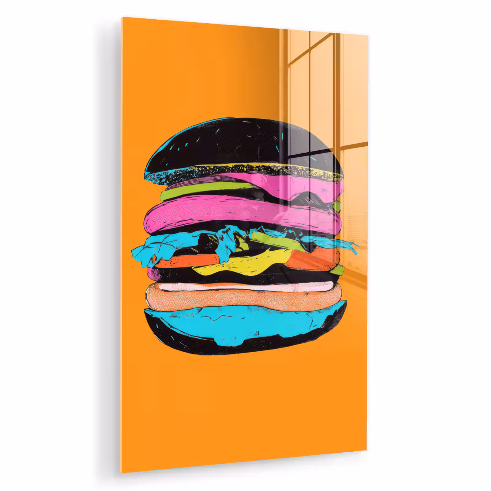 Glas schilderij - Hamburger - Kleurrijk - Speels — 1