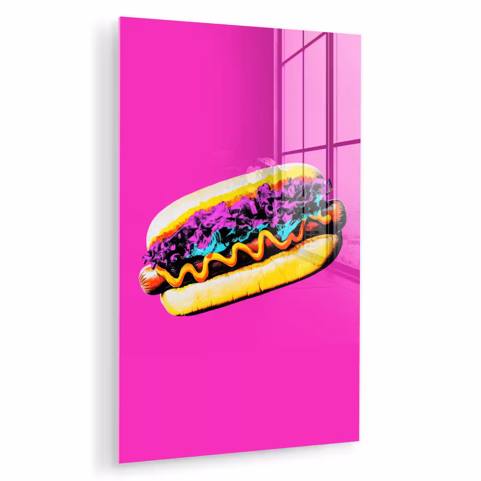 Glas schilderij - Hotdog - Roze - Retro — 1