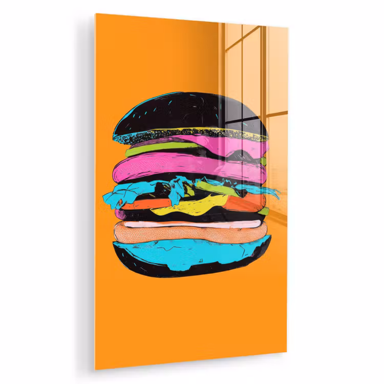 Glas schilderij - Hamburger - Kleurrijk - Speels — 1