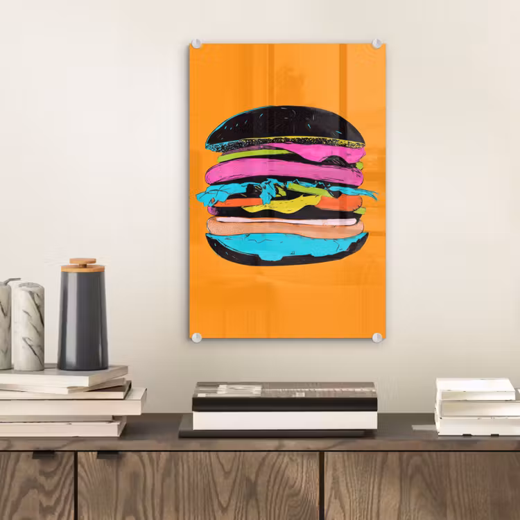 Glas schilderij - Hamburger - Kleurrijk - Speels — 2