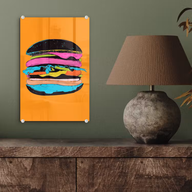 Glas schilderij - Hamburger - Kleurrijk - Speels — 4
