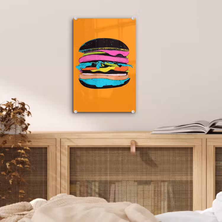 Glas schilderij - Hamburger - Kleurrijk - Speels — 5