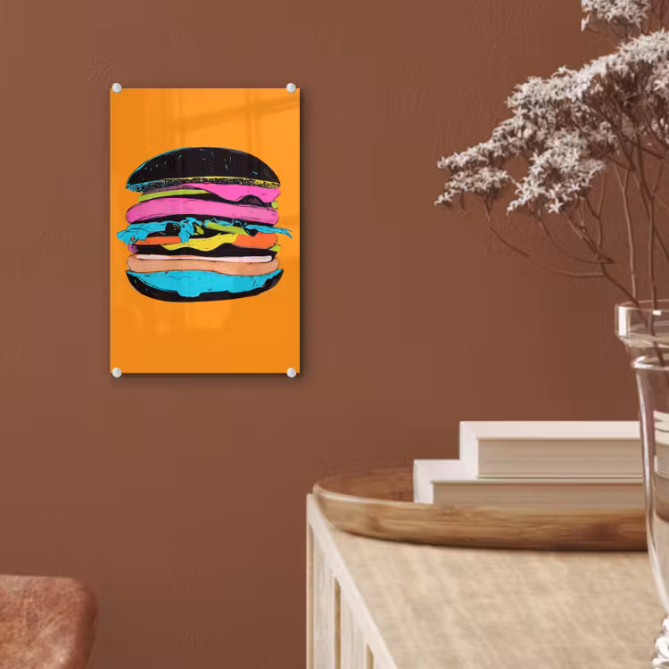 Glas schilderij - Hamburger - Kleurrijk - Speels — 6