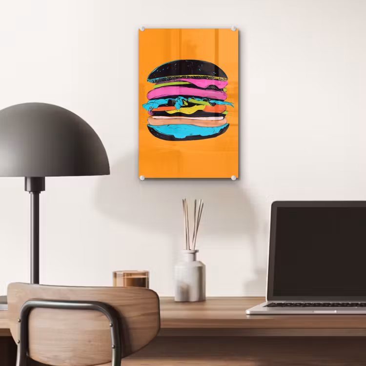 Glas schilderij - Hamburger - Kleurrijk - Speels — 7