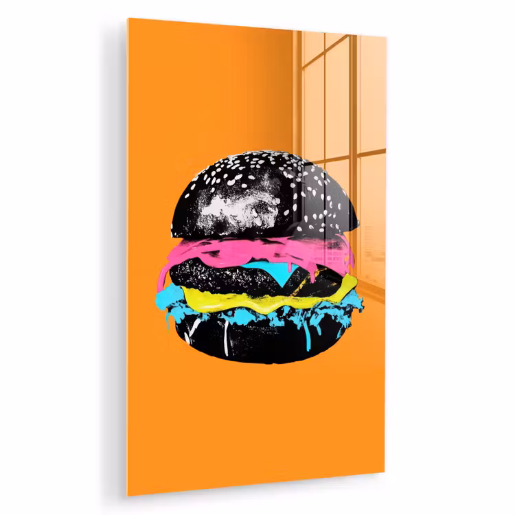 Glas schilderij - Hamburger - Oranje - Neon - popart — 1