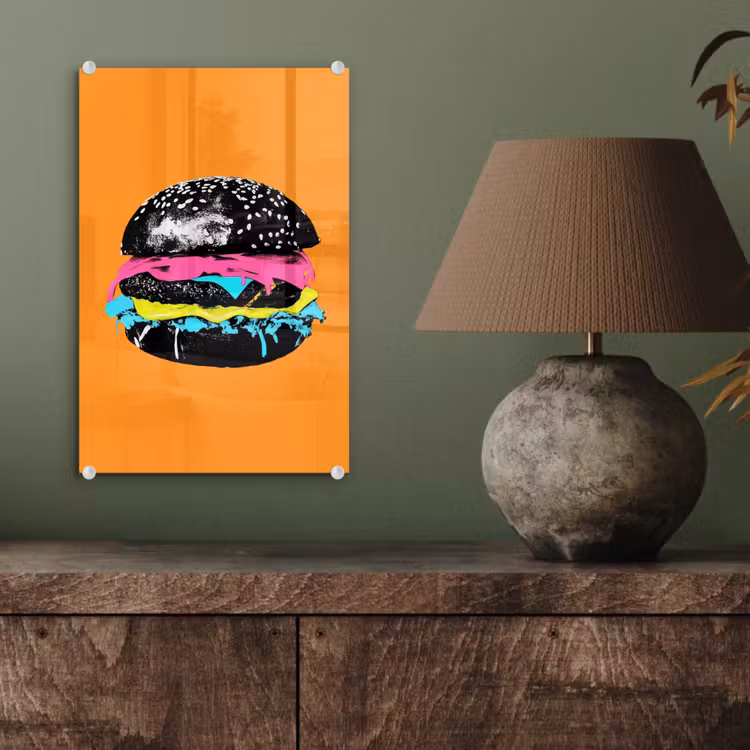 Glas schilderij - Hamburger - Oranje - Neon - popart — 4