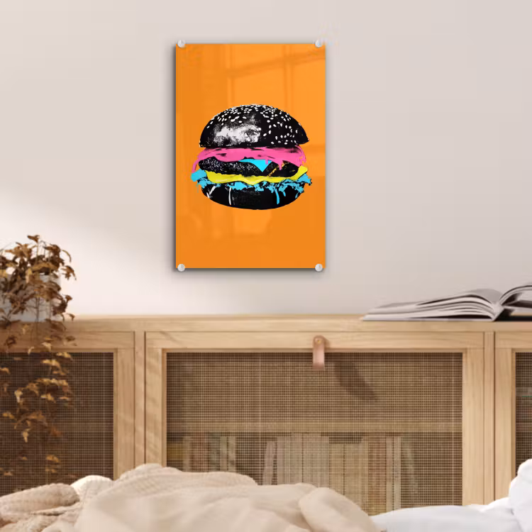 Glas schilderij - Hamburger - Oranje - Neon - popart — 5