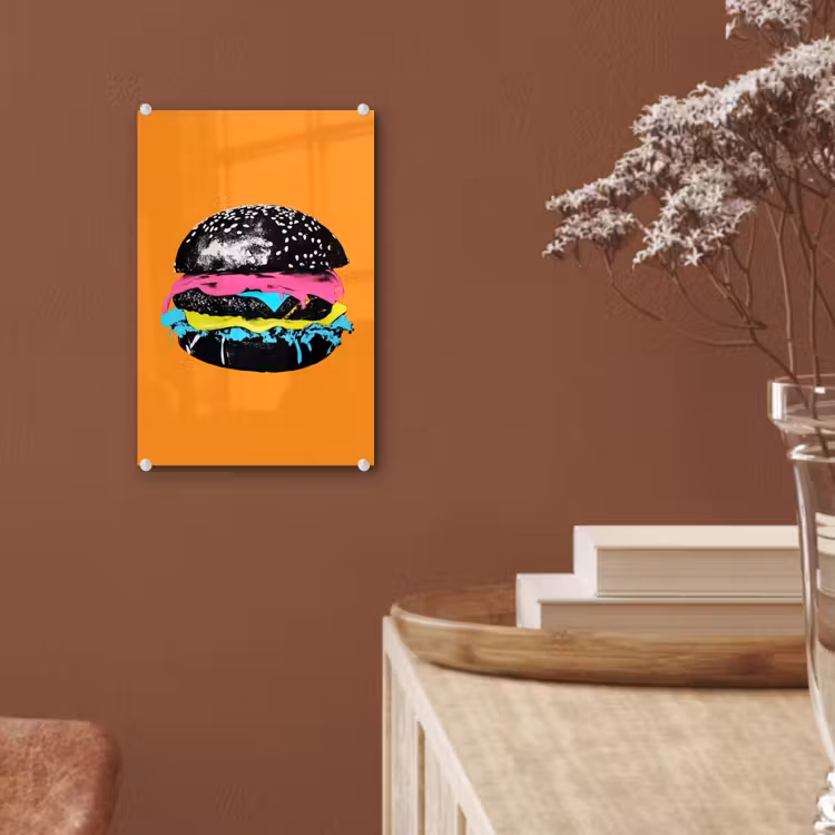 Glas schilderij - Hamburger - Oranje - Neon - popart — 6
