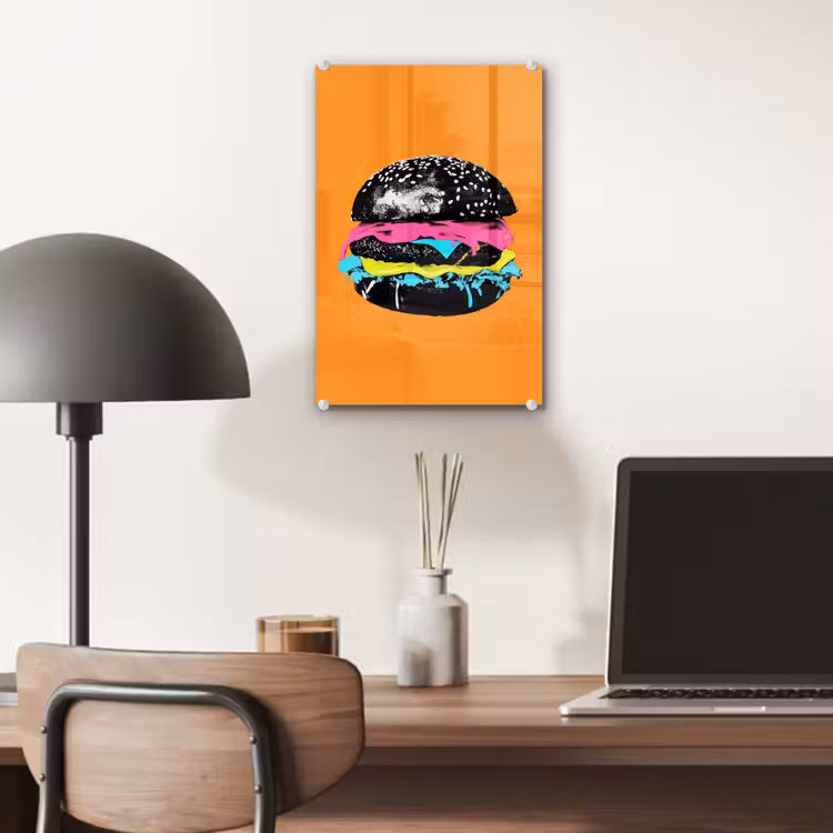 Glas schilderij - Hamburger - Oranje - Neon - popart — 7