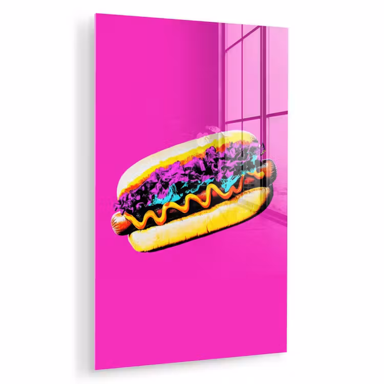 Glas schilderij - Hotdog - Roze - Retro — 1