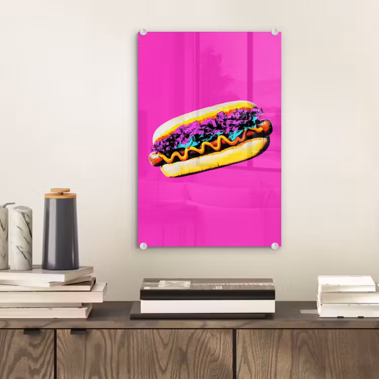 Glas schilderij - Hotdog - Roze - Retro — 2