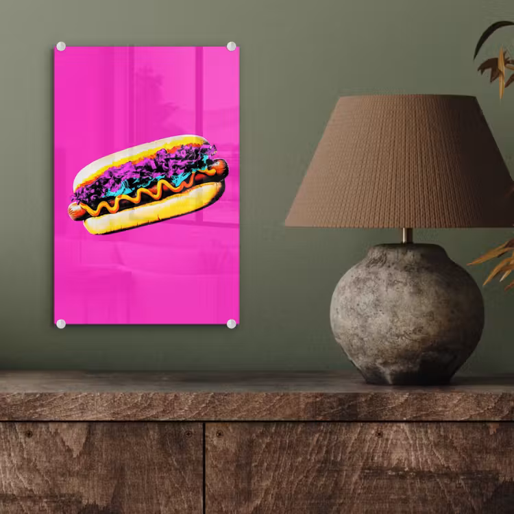 Glas schilderij - Hotdog - Roze - Retro — 4
