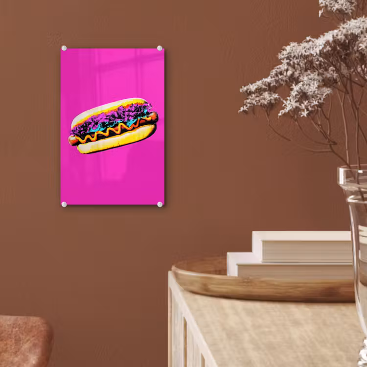 Glas schilderij - Hotdog - Roze - Retro — 6