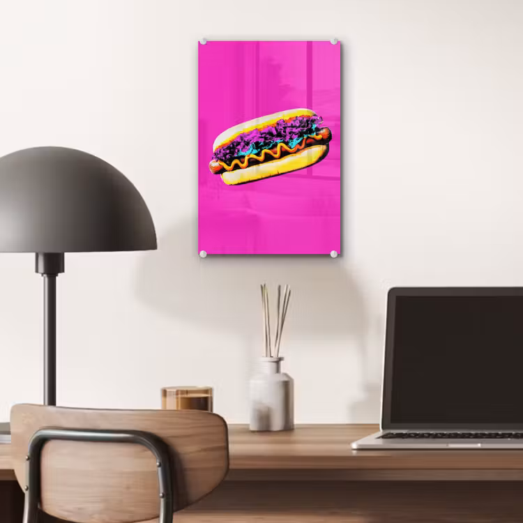 Glas schilderij - Hotdog - Roze - Retro — 7