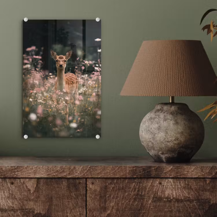 Glas schilderij - Hert - Wilde bloemen - Bos — 4