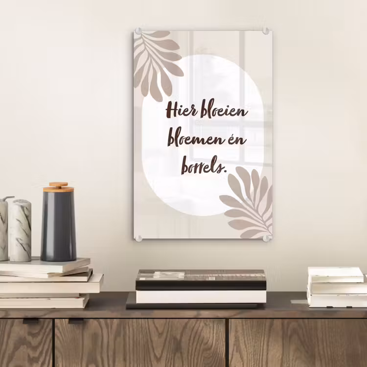 Glas schilderij - Bloemen - Quote - Zomer - Beige — 2