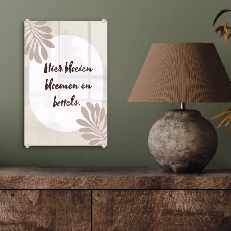 Glas schilderij - Bloemen - Quote - Zomer - Beige — 4