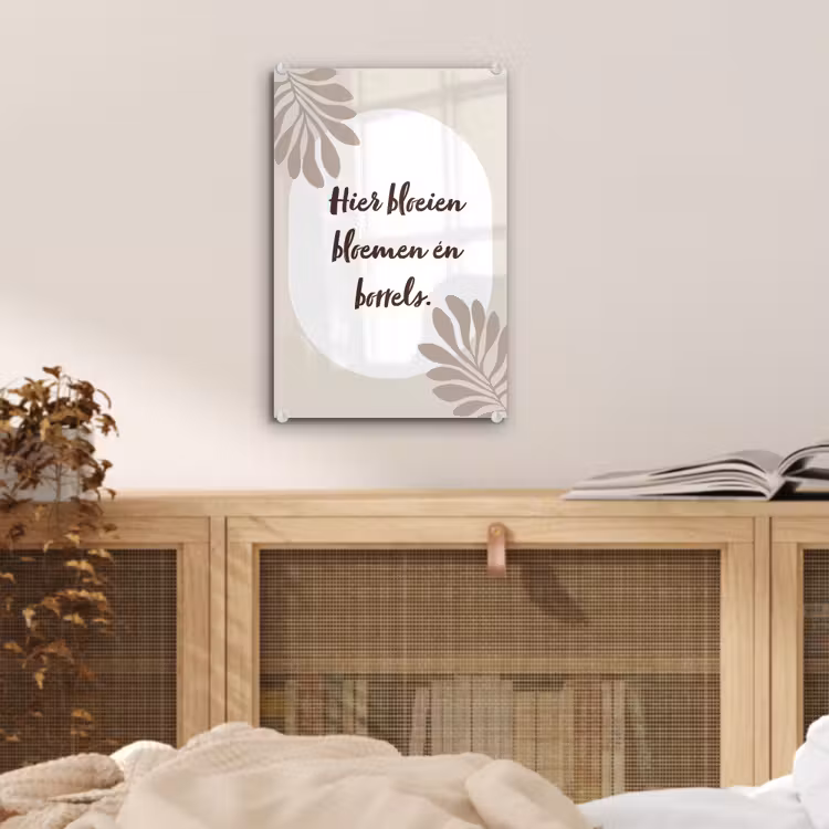 Glas schilderij - Bloemen - Quote - Zomer - Beige — 5