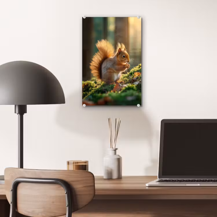 Glas schilderij - Eekhoorn - Nootje - Gras — 7