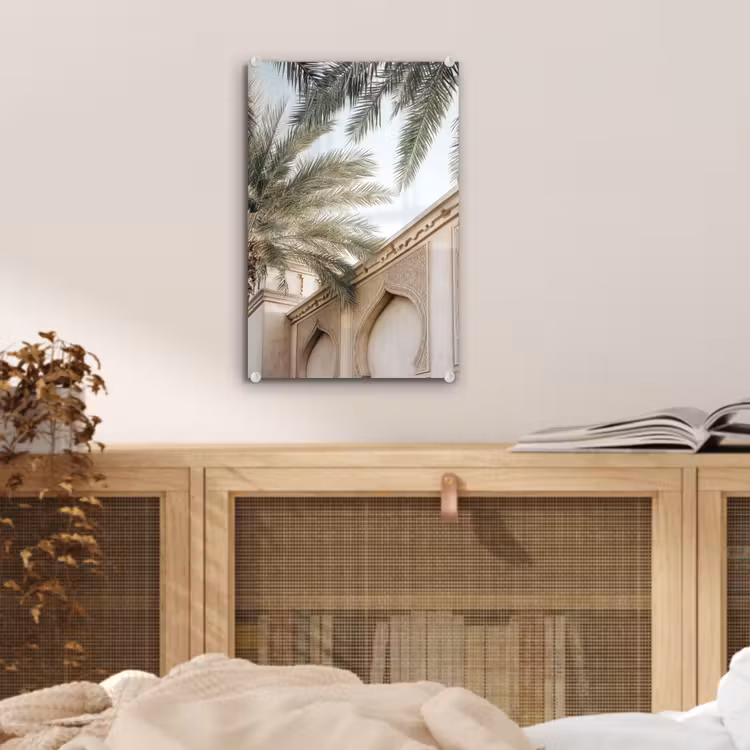 Glas schilderij - Gebouw - Palmbomen - Beige - Zon — 5