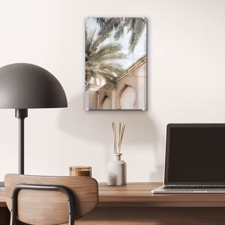 Glas schilderij - Gebouw - Palmbomen - Beige - Zon — 7