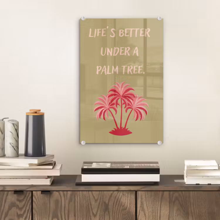Glas schilderij - Groen - Zomer - Quote - Palmboom — 2