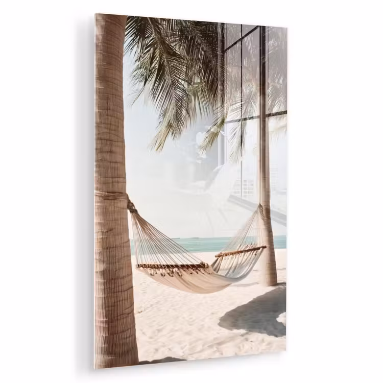Glas schilderij - Hangmat - Palmbomen - Strand - Zee — 1